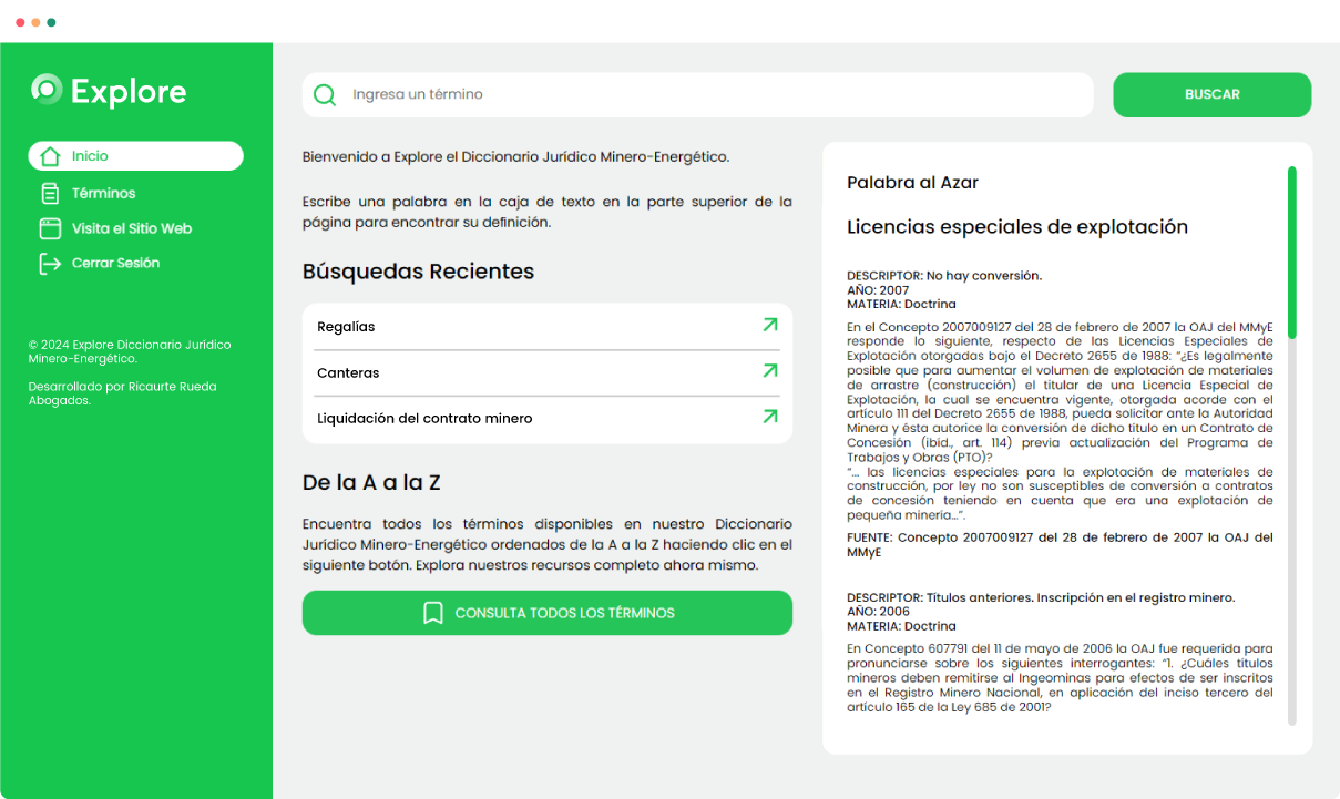 Captura de Pantalla Diccionario Explore